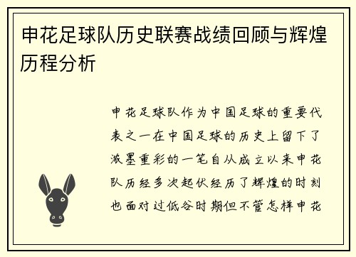 申花足球队历史联赛战绩回顾与辉煌历程分析