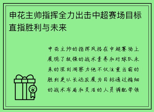 申花主帅指挥全力出击中超赛场目标直指胜利与未来